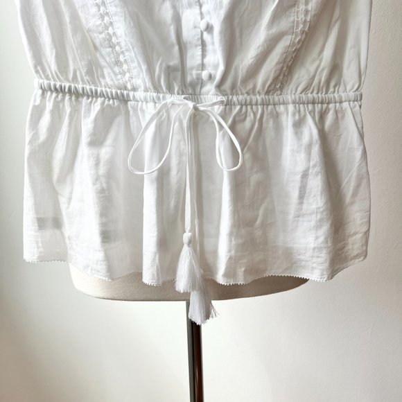 Point Sur white eyelet short sleeve peplum blouse with cap sleeves - Picture 4 of 9